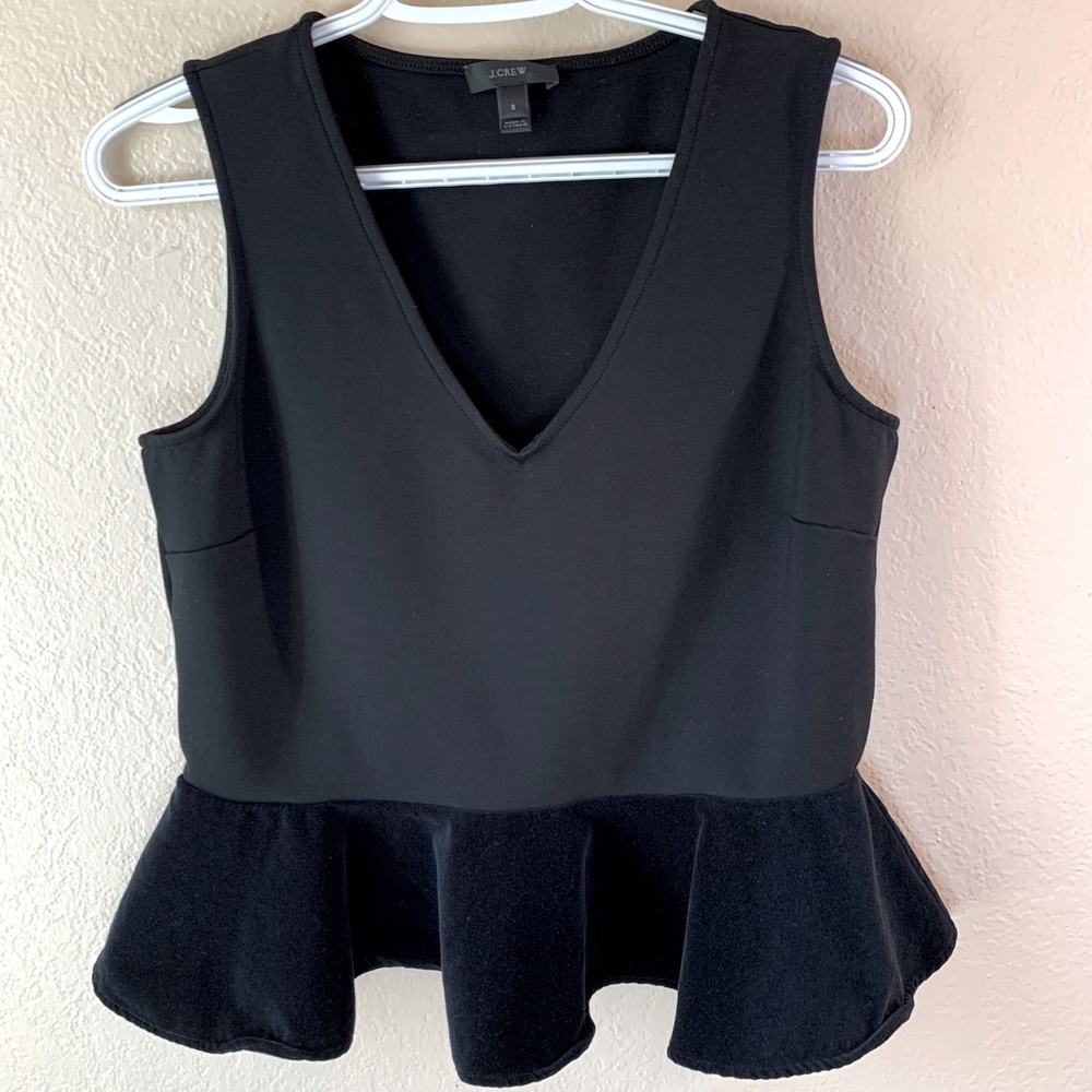 J. Crew Black Velvet Peplum Sleeveless Top Size S - Picture 3 of 6